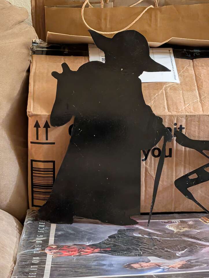 Yoda and X-wing fighter laser cut painted black