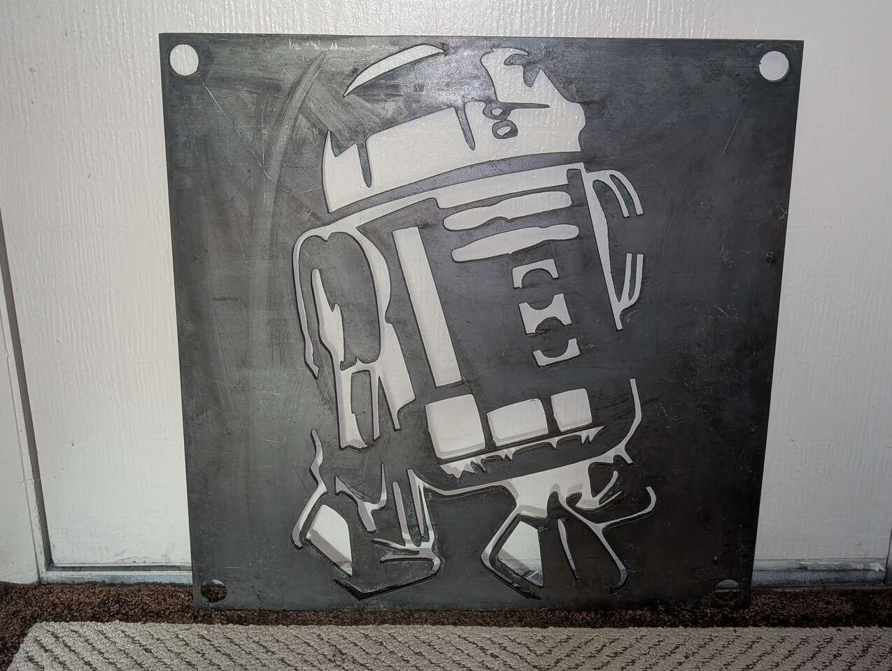 2'x2' R2D2 wall hanger made on a laser cut table out of steel