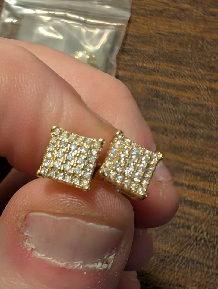 14k Yellow gold over.925 Sterling Silver screw back mosonite earrings