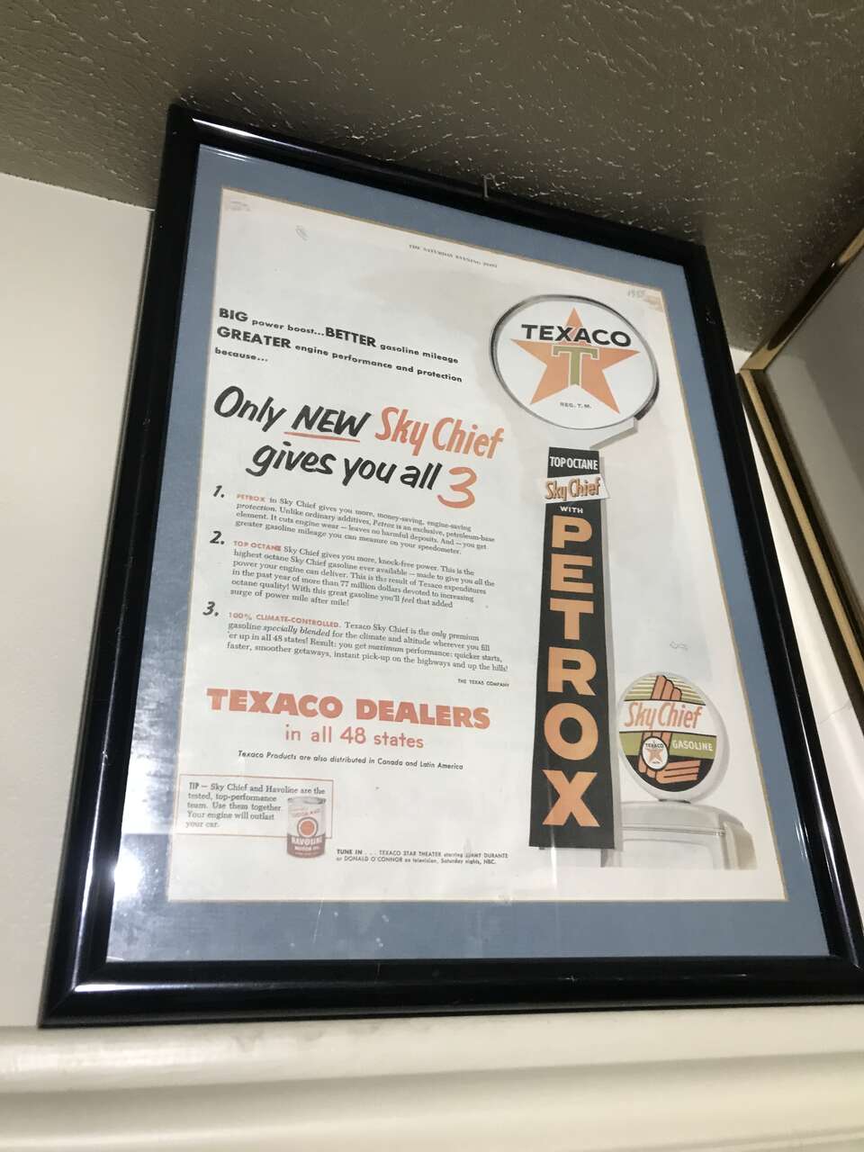 11 x 14 framed Texaco advertisement gas sign