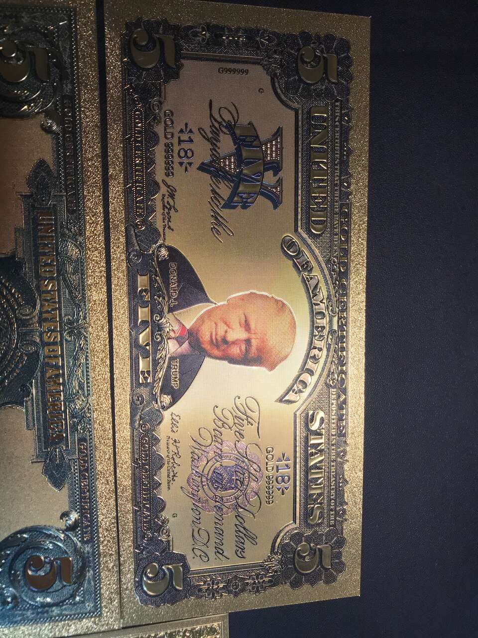 goldback Five dollar gold certificate Donald J Trump gold back