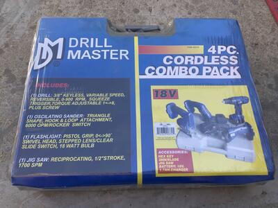 New 4 piece combo 18 V tool set Drill, Saw, flashlight, sander