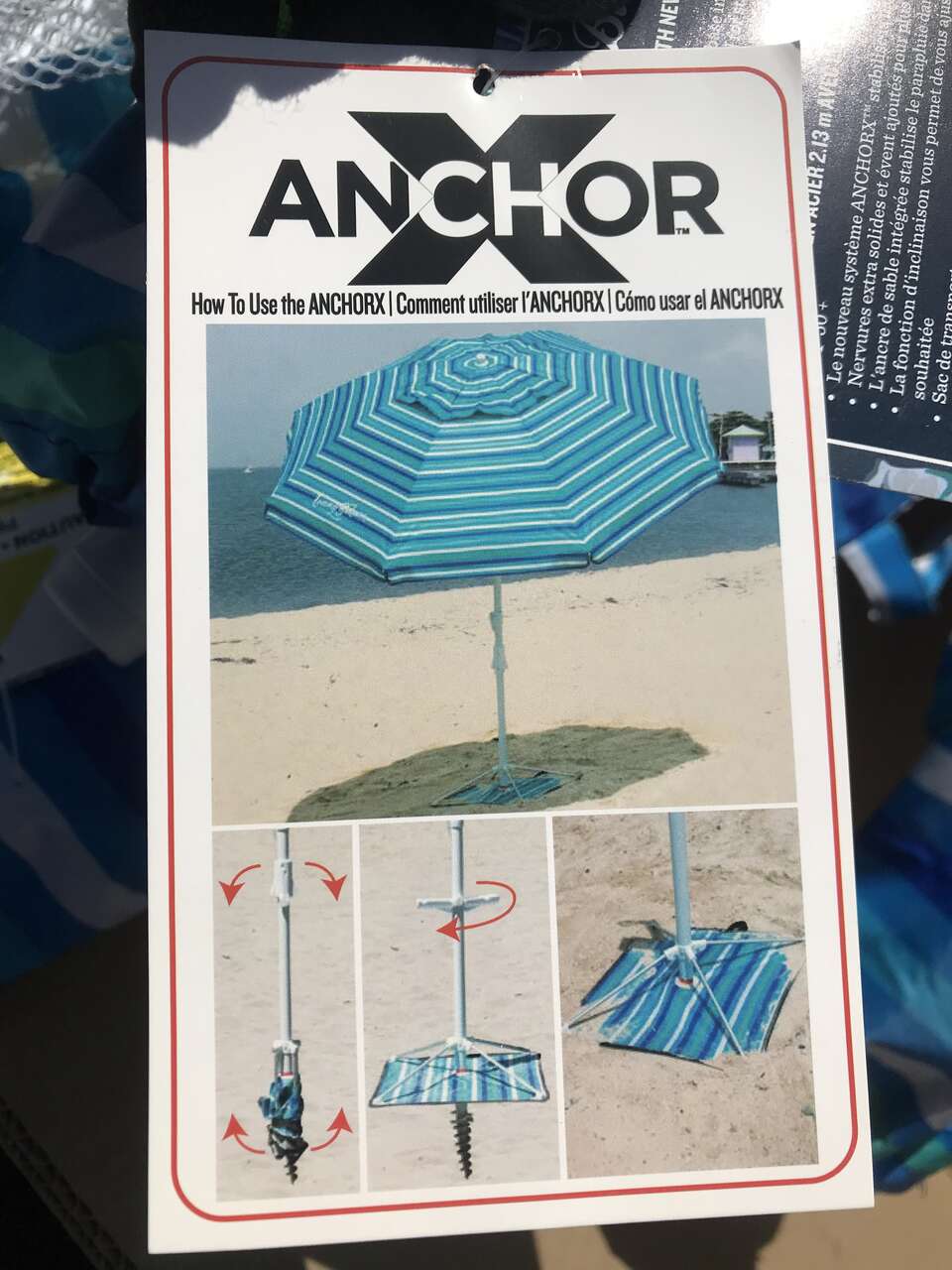 Tommy Bahama 7 ft Fiberglass Umbrella for Sand with Integrated Anchor
