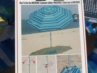 Tommy Bahama 7 ft Fiberglass Umbrella for Sand with Integrated Anchor