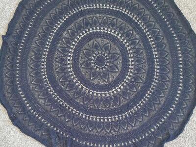 Black hand-crotched round tablecloth
