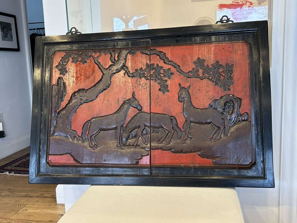 Antique Qing Dynasty Carved Painting Teak Wood