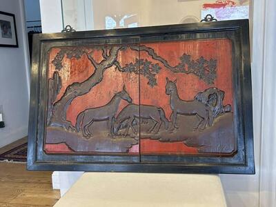Antique Qing Dynasty Carved Painting Teak Wood