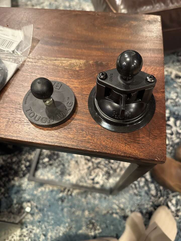 Ram ball suction and magnetic mounts