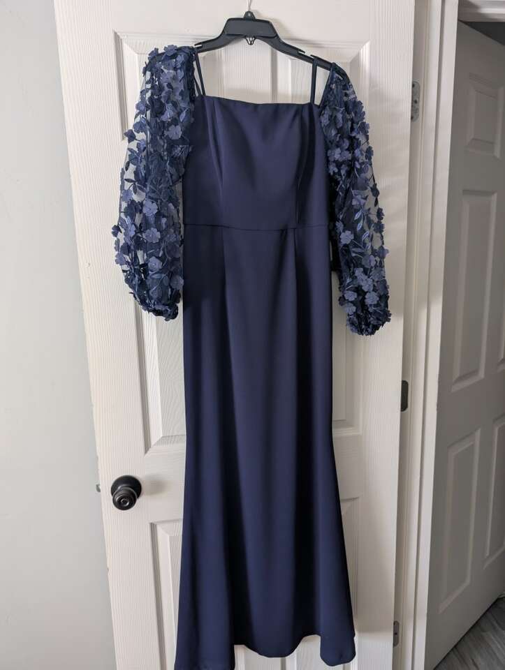 Navy Blue Prom/Formal Dress with Floral Sleeves