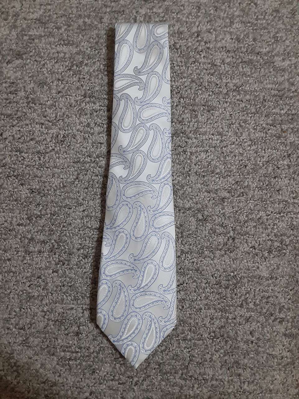 Bugatti White-Blue Paisley-Gold Bar Label Luxury Tie