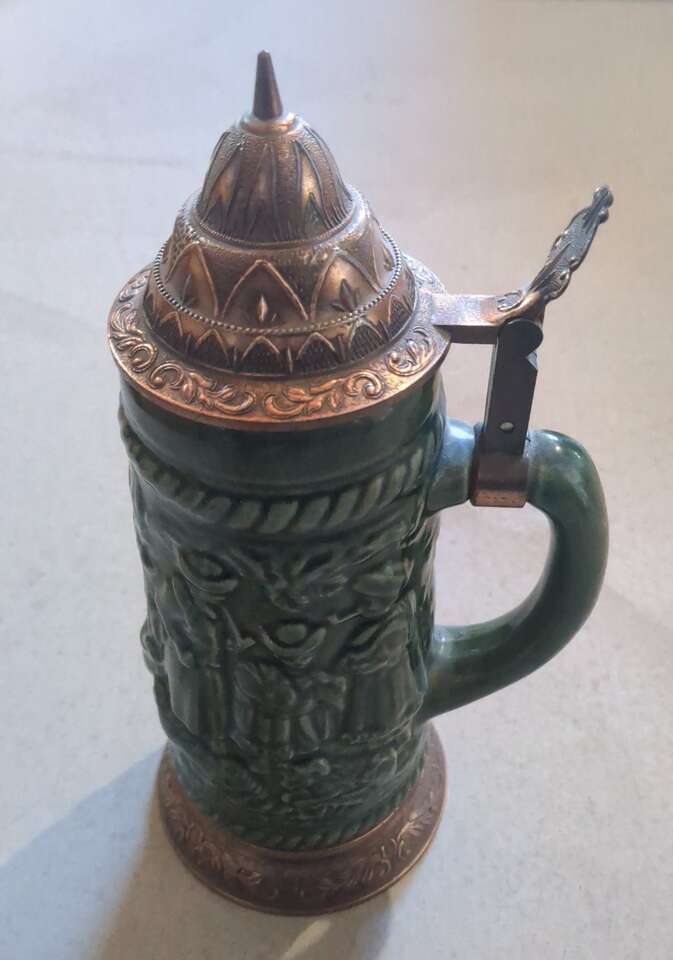 Original German Large Beer Stein with Pewter Lid a