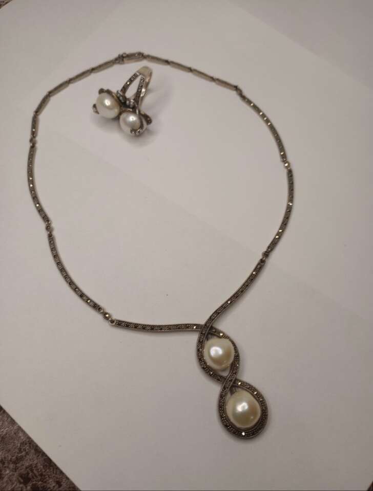 Freshwater Pearl & Marcasite Set jewelry