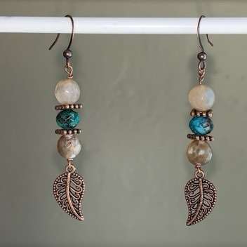 Black Fire Agate and Emerald (green) Earrings