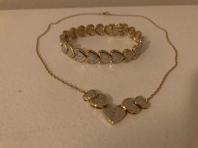 Sears Two Tone Hearts Necklace And Bracelet