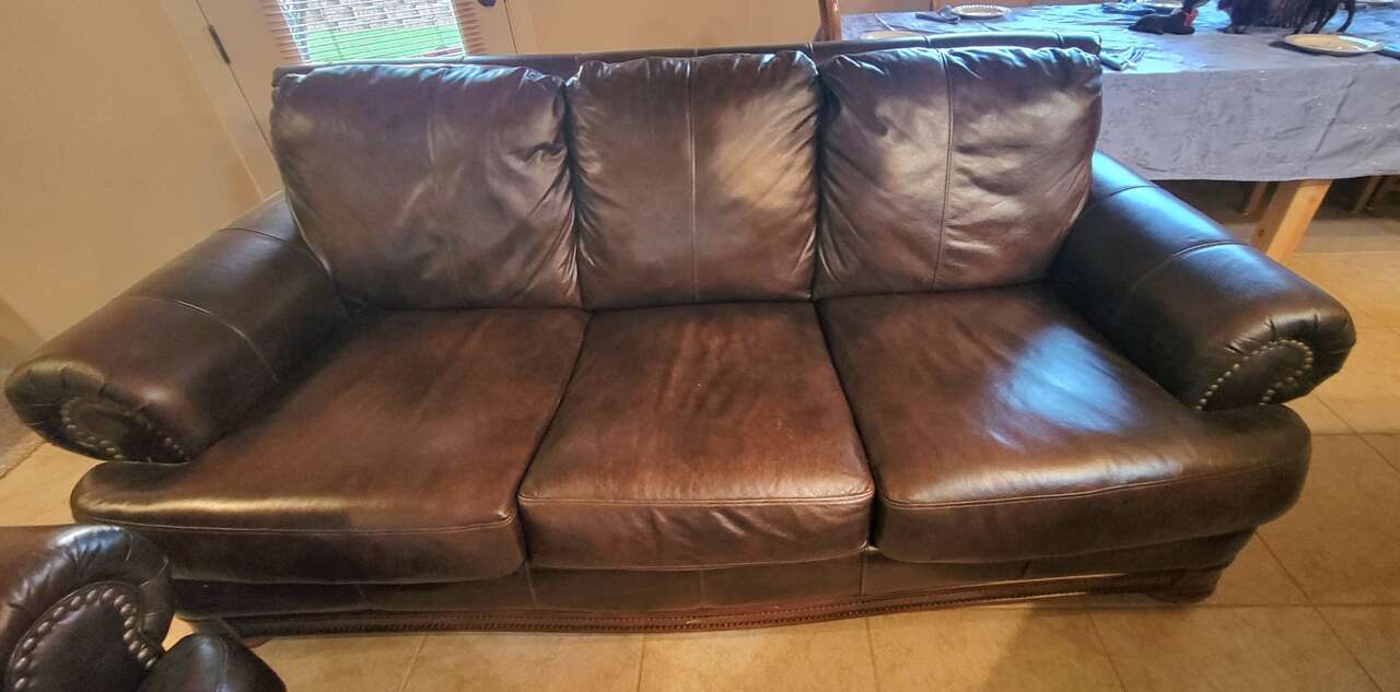 2 Leather couches in used condition(l… Furniture