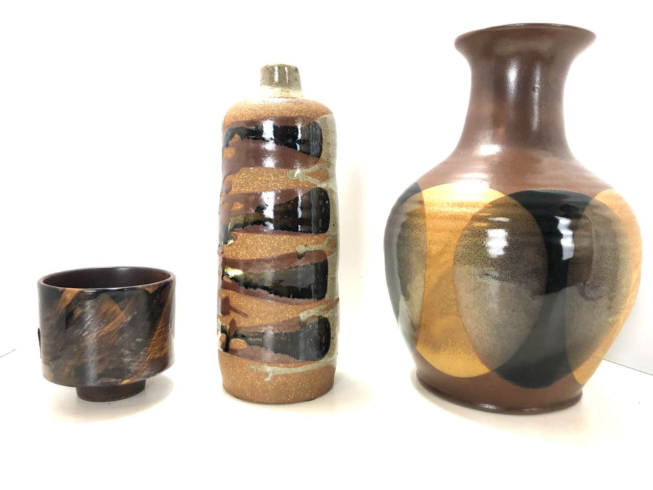 Fantastic Vintage mid century modern stoneware pottery MCM hand thrown drip glaze stoneware