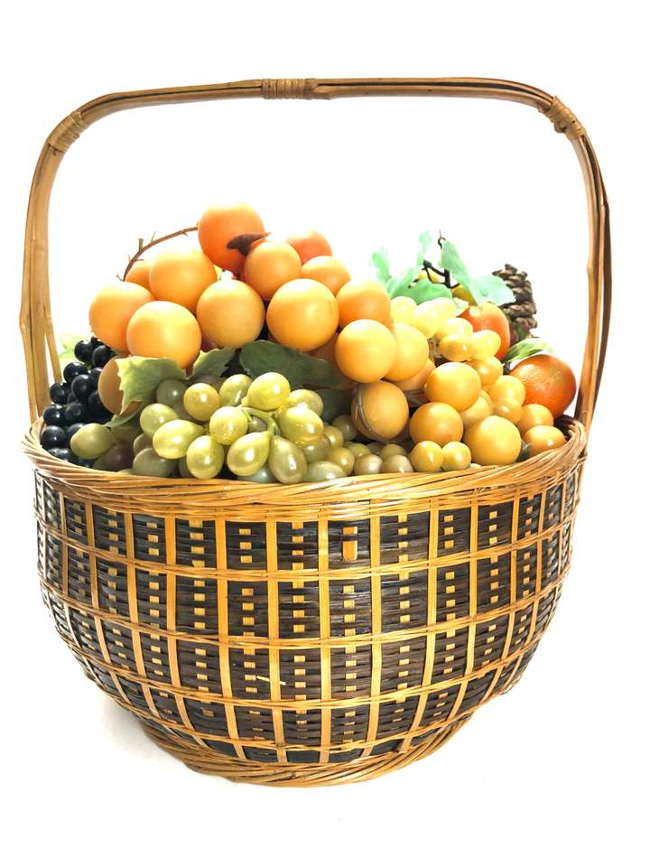 Vintage mid century plastic grapes w/ basket. MCM