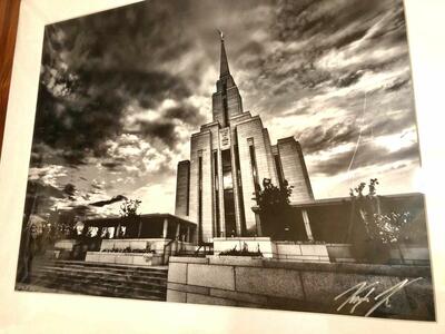 $175 new, Metallic photo print Daybreak LDS temple. Signed by Kayta Kobayashu. matted. Mormon Later Day Saints