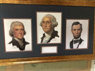 Ken Corbett presidential prints. All signed by Ken and beautifully matted and framed Americana Lincoln washington
