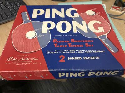Vintage 1959 Parker Brothers Ping Pong table tennis set. antique