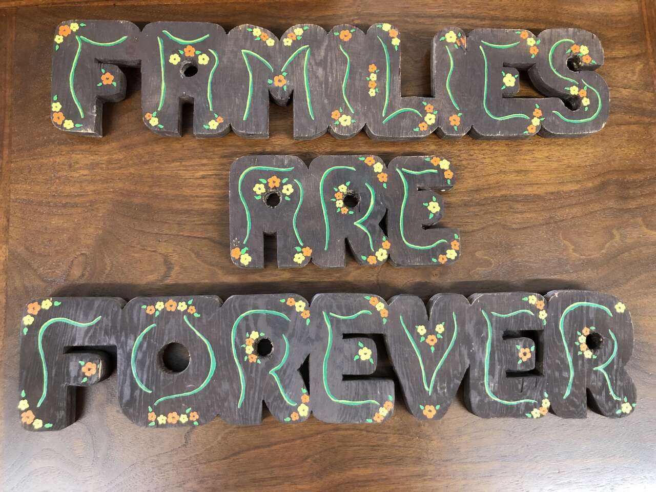 Groovy, vintage, 60s 70s Families are Forever wooden signs, hand cut and painted mid century
