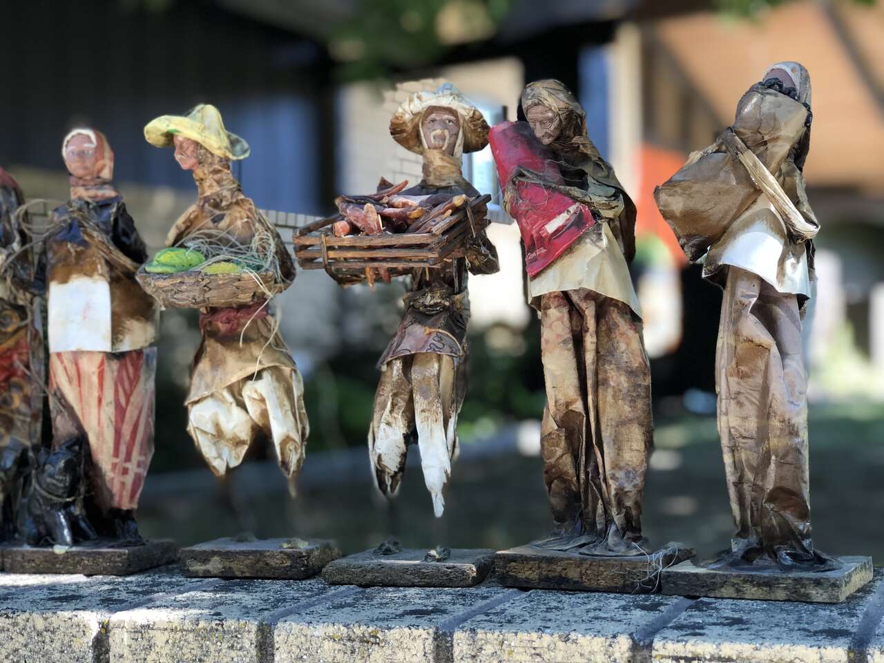 9 Vintage Mid Century Mexican folk art paper mache figurines Spanish, Mexico