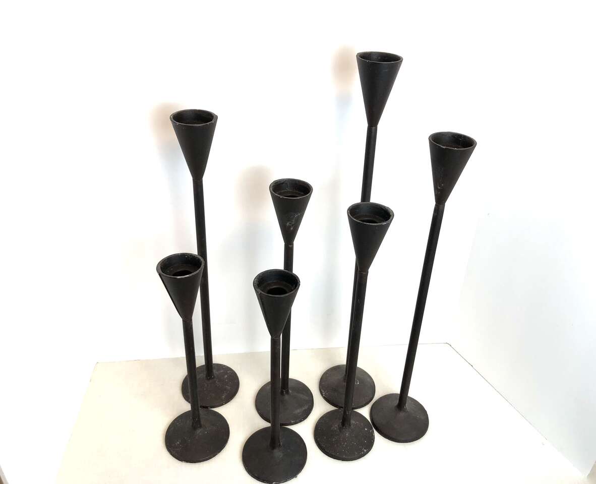 3 left! Pottery Barn Mid Century Modern, Iron Brutalist Petaluma Hand Hammered Candle Holders 12 - 18 inch heights MCM