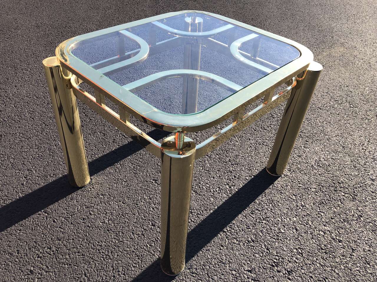 Fantastic vintage mid century modern brass, gold, glass top side table Great for MCM mid century modern or Art Deco, post modern