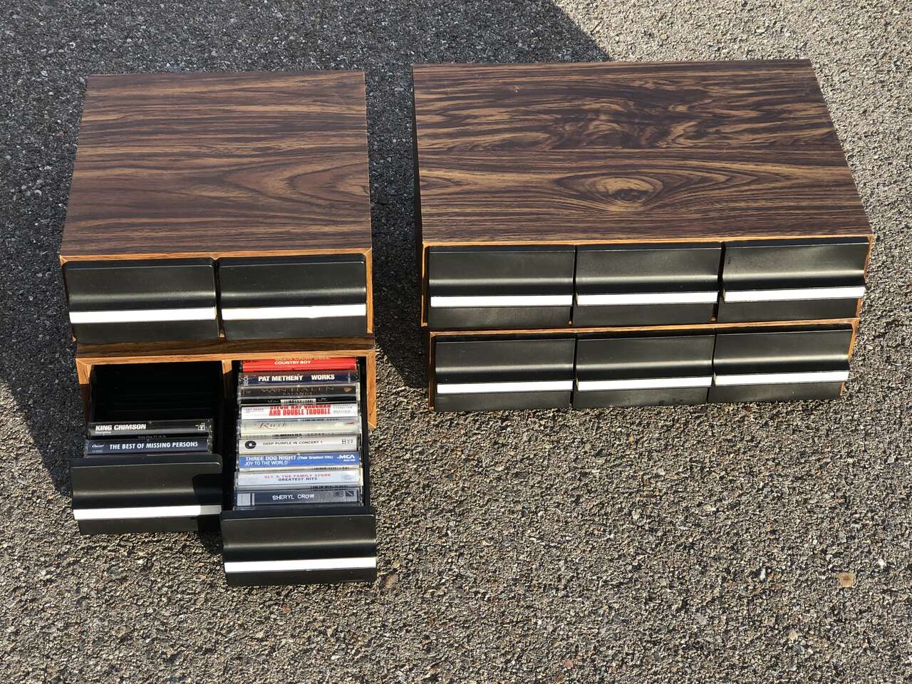 Vintage, retro audio cassette tape organizer storage trays, holder, shelf, Sliding drawer trays. 70’s 80’s music storage