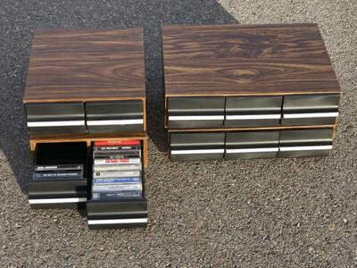 Vintage, retro audio cassette tape organizer storage trays, holder, shelf, Sliding drawer trays. 70’s 80’s music storage