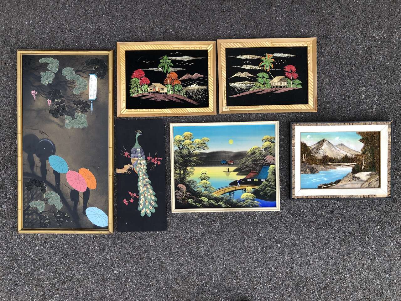 Vintage, Mid century oriental artwork , paintings, bark, bamboo art, silk, Asian Chinese Japanese Korean