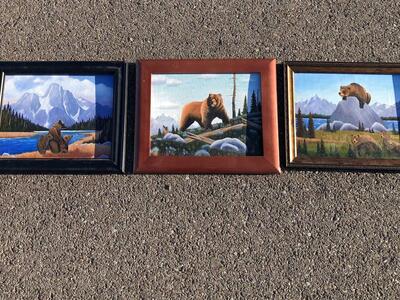 Hand painted, framed bear oil paintings. Signed. Perfect for Bear Lake cabin or home decor mountains