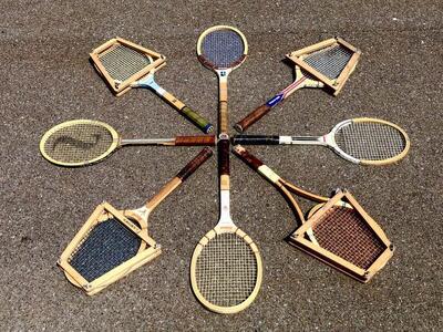 Vintage mid century antique wooden tennis rackets. Antique sports racket great cabin decor wall art wood