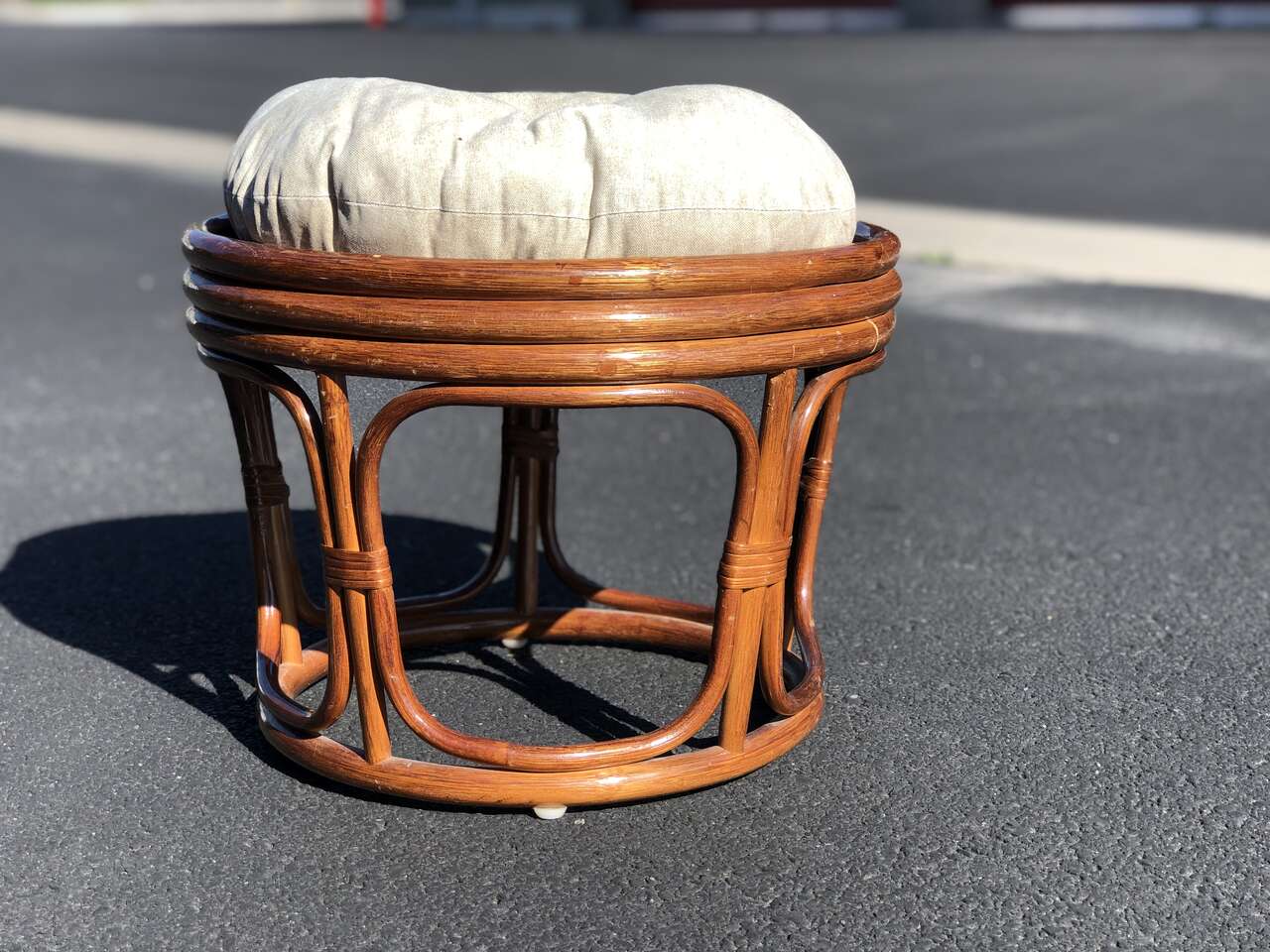 VIntage bentwood ottoman footstool.  Mid Century Modern MCM Bamboo Boho bohemian