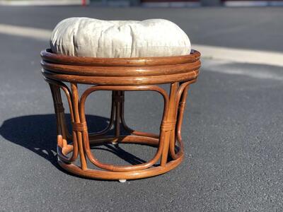 VIntage bentwood ottoman footstool. Mid Century Modern MCM Bamboo Boho bohemian