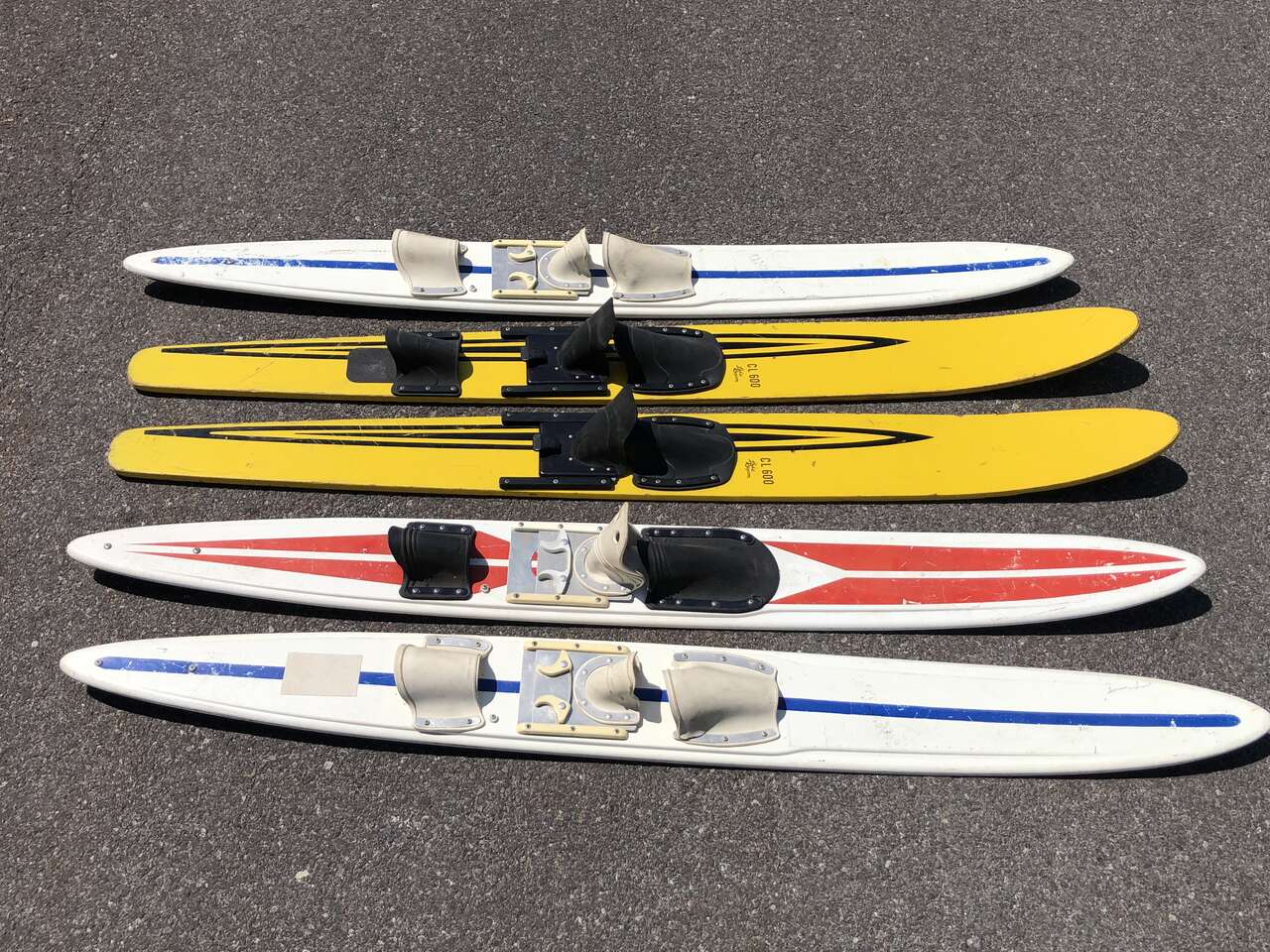 Vintage waterskis retro mid century wooden, Kimball fiberglass. Great cabin wall decor. Antique water skis great cabin decor