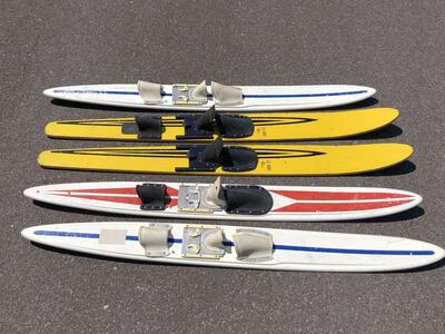 Vintage waterskis retro mid century wooden, Kimball fiberglass. Great cabin wall decor. Antique water skis great cabin decor