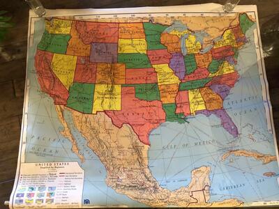 Vintage, large pull down classroom style maps. World maps, Idaho, USA, antique world, Utah, Idaho, retractable antique School