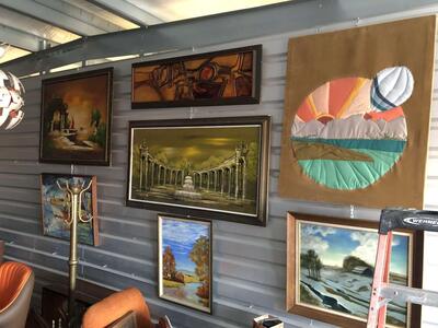 Large Vintage Mid Century Modern art paintings, prints MCM, oil on canvas watercolor, lithographs, gravel painting