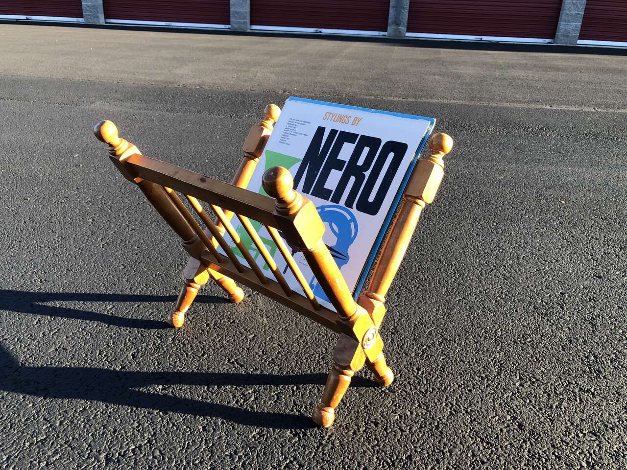Vintage Mid Century Magazine and vinyl, record wooden storage rack