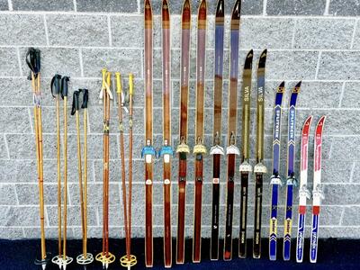 Vintage Norwegian wooden cross country nordic skis. Awesome decorations 4 cabin or home antique decor, wood bamboo ski poles