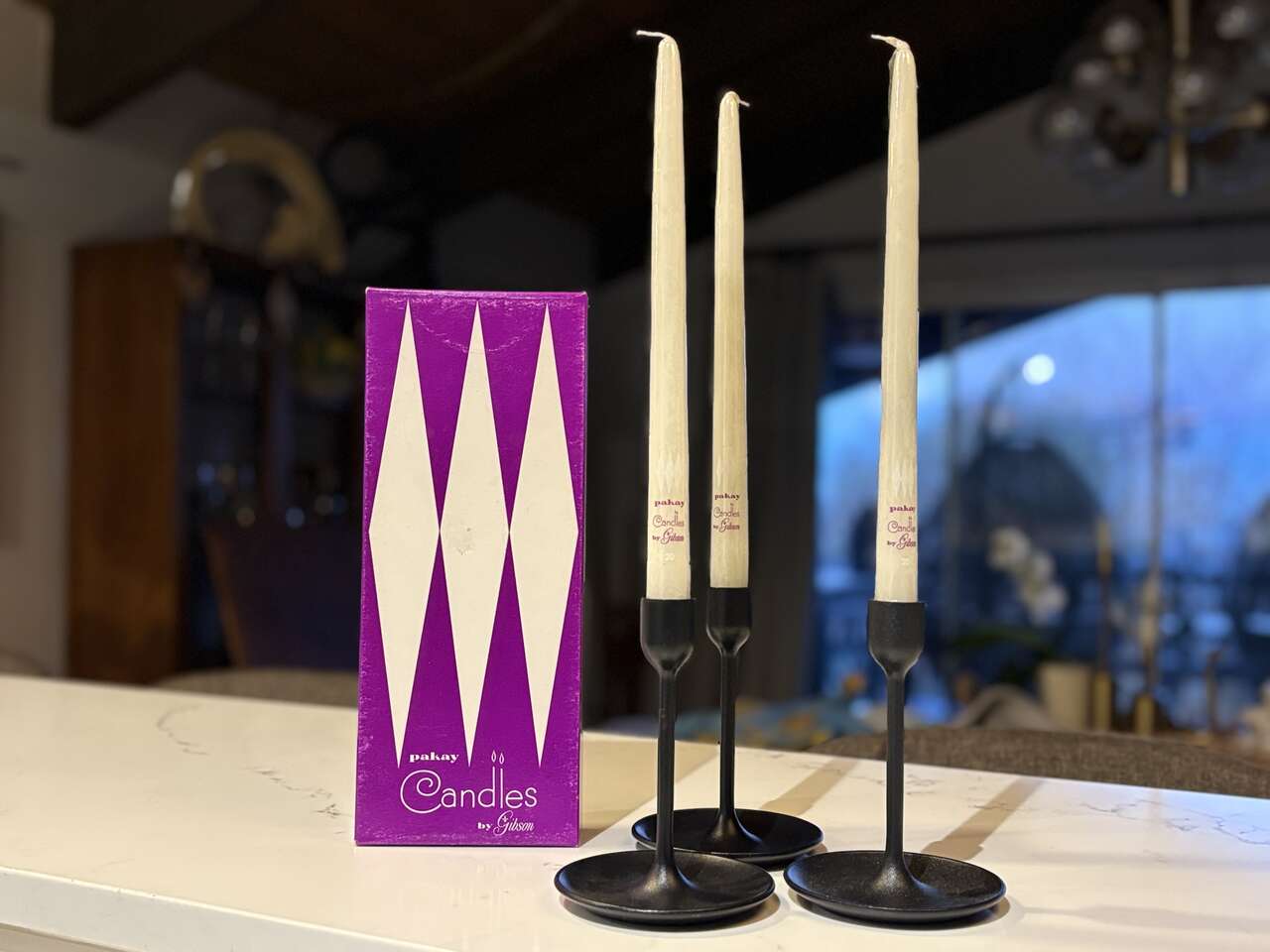 NEW, Vintage MCM 12" Parkay Taper candles by Gibson. Tapered Hand made in USA. In cellophane MCM Halo Tapers Mid Century Modern
