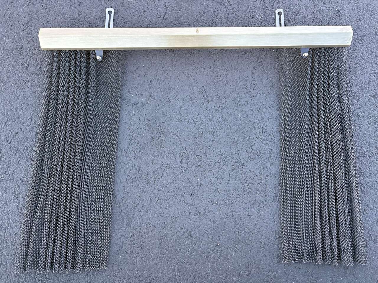 Mid century modern fireplace metal mesh screen w brass / gold topper Vintage MCM