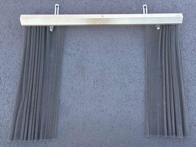 Mid century modern fireplace metal mesh screen w brass / gold topper Vintage MCM