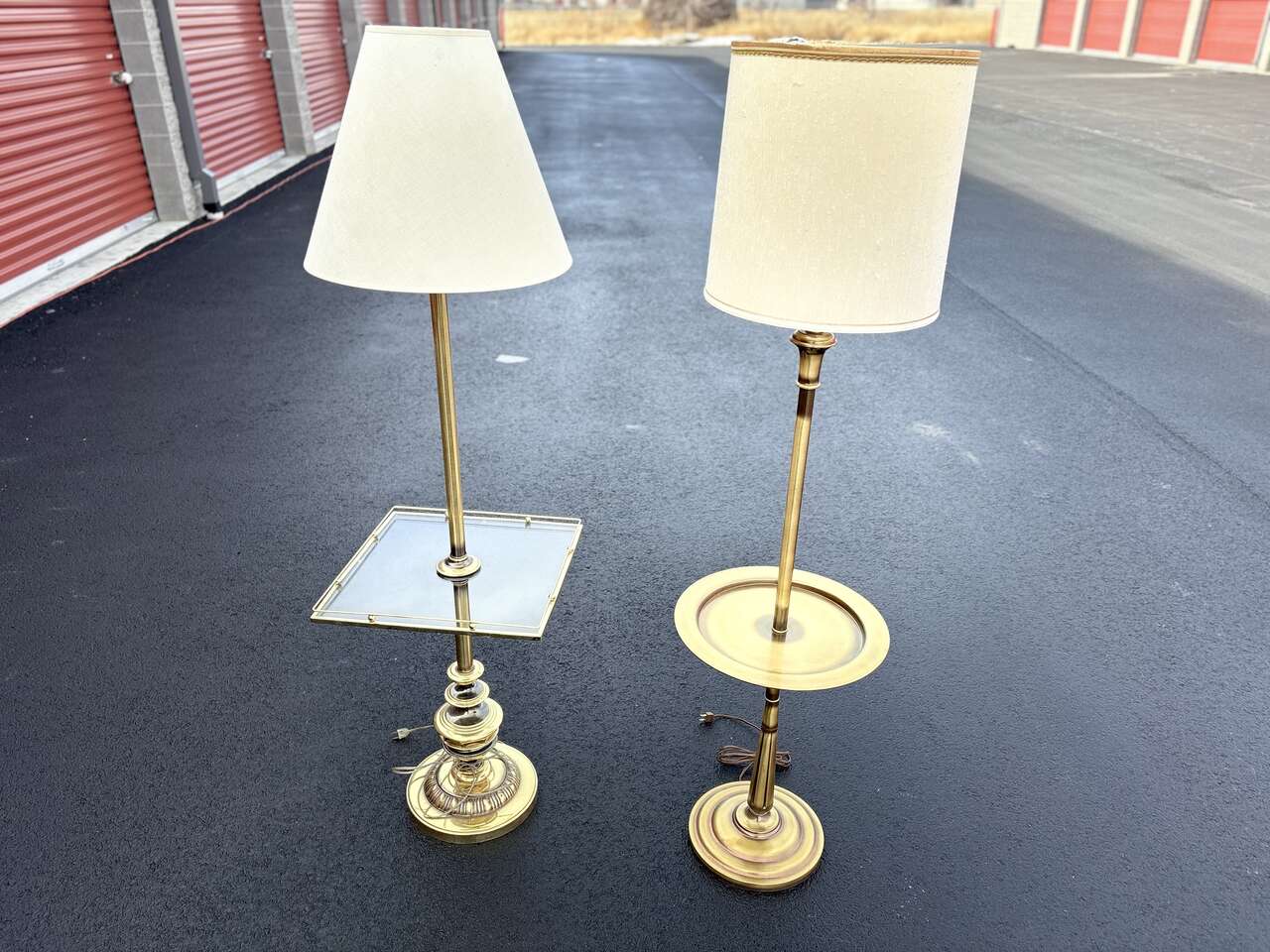 Vintage brass floor  table lamps w lampshades MCM. Vintage brass mid century, mid century modern .