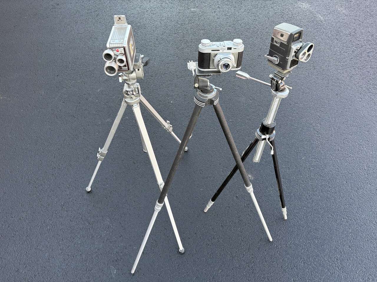 Vintage,  antique tripods, cameras, & 8mm movie video  cameras Mid Century