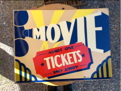 Vintage Movie Tickets Admit One Metal Advertising Sign. Made in USA by Mummert. Perfect for your movie room