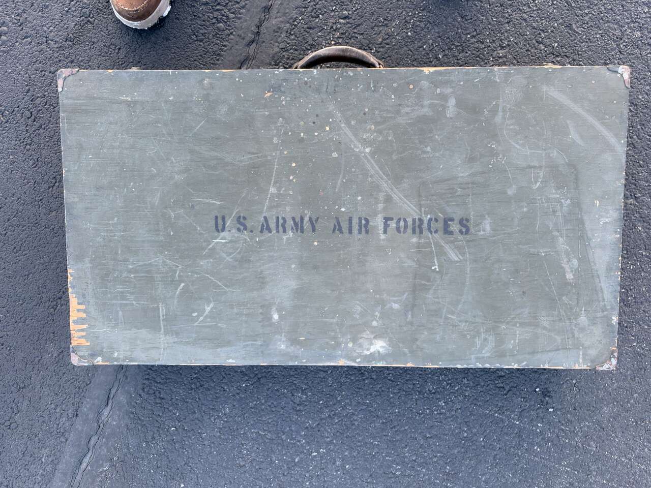 Antique US Army Air Forces wooden projector slides case w drawers, leather handle, great cubby shelf,  vintage Military