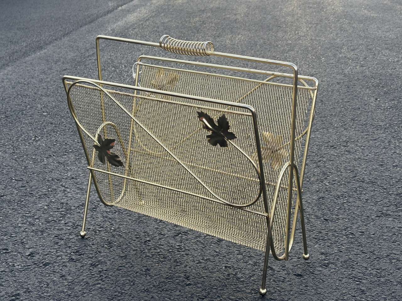 Vintage mid century modern magazine,  Vinyl record holder Gold oak leafs  MCM