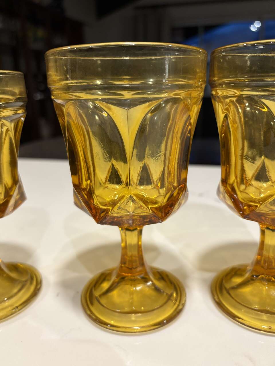 7 Anchor Hocking Fairfield vintage mid century modern  Footed wine goblet glasses amber MCM